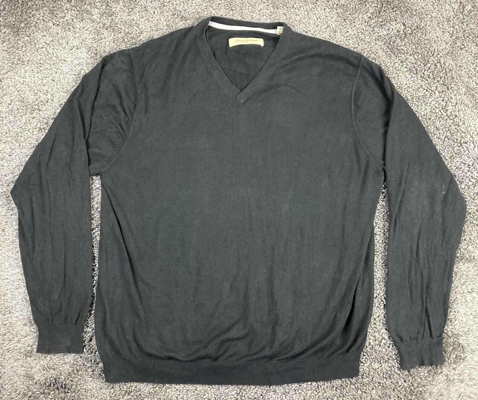 Tommy Bahama Sweater V-neck Men's Black Supima Cotton Pullover Sz XL