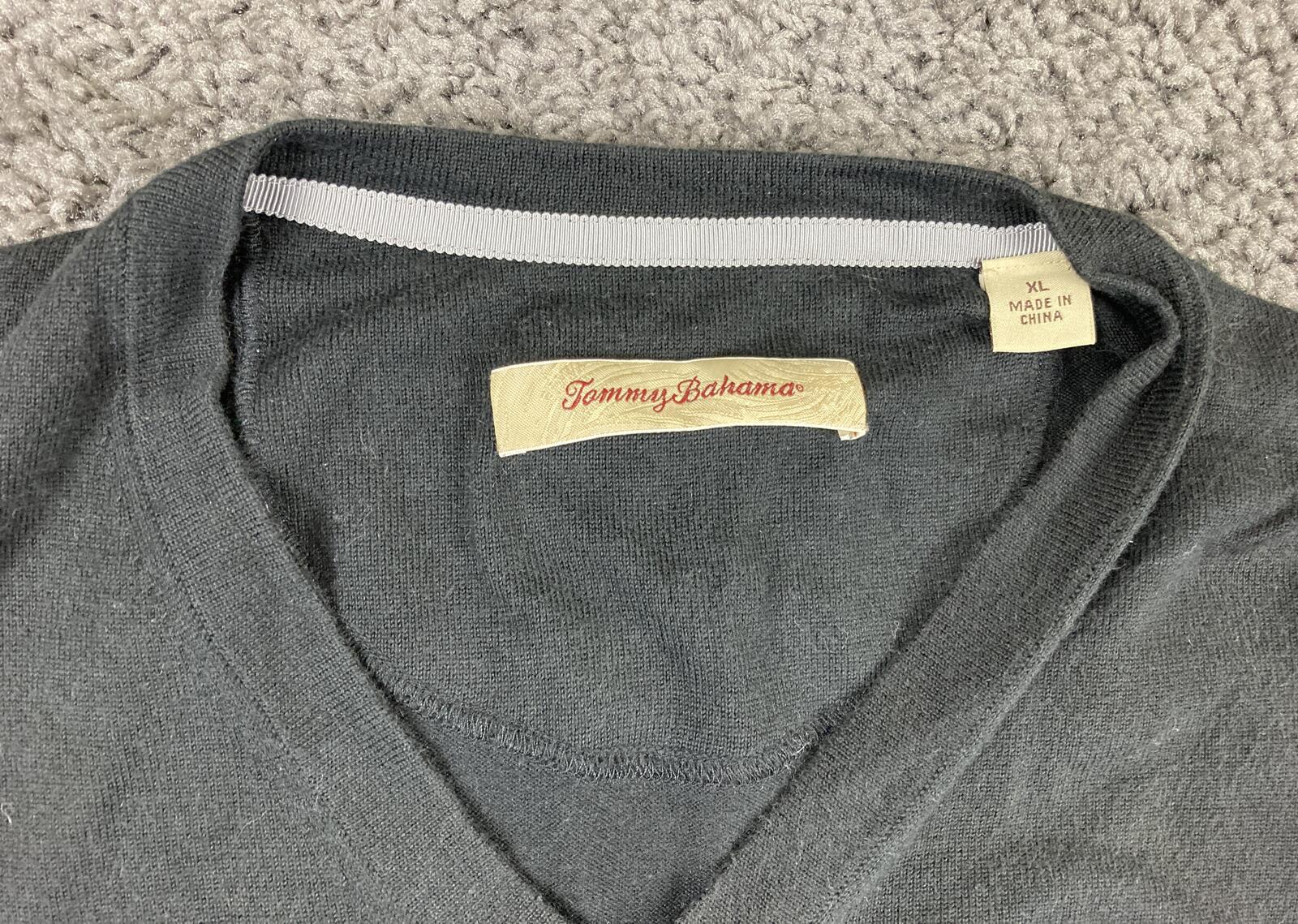 Tommy Bahama Sweater V-neck Men's Black Supima Cotton Pullover Sz XL