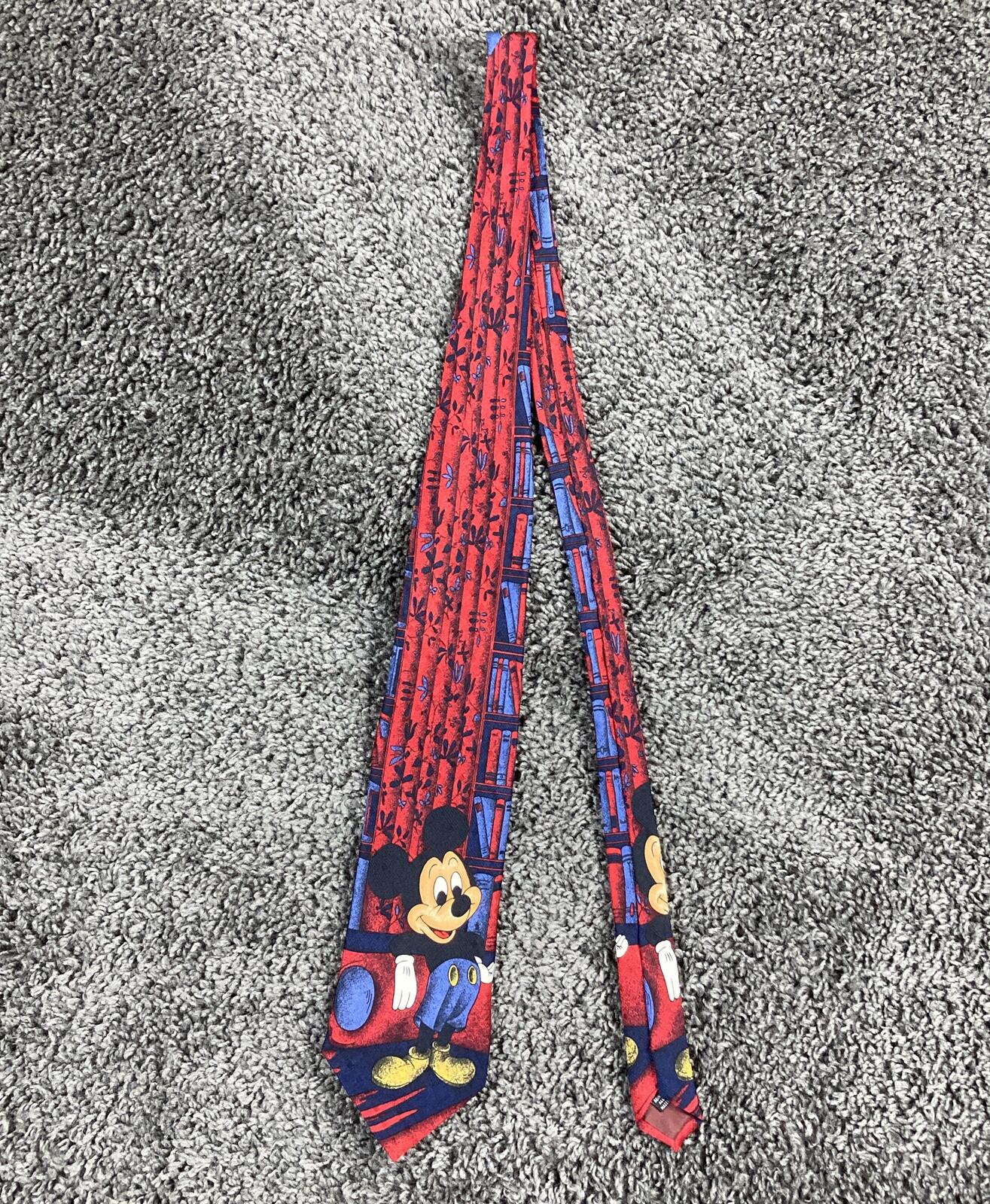 Vintage Mickey Mouse Library Books 100% Silk Tie Made in Italy Red Blue