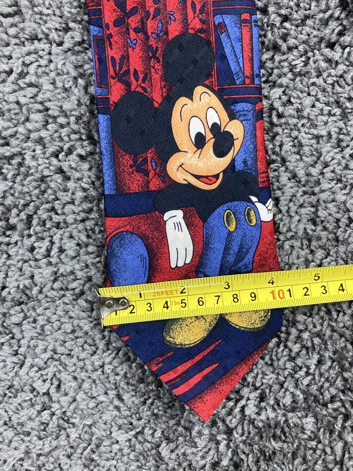 Vintage Mickey Mouse Library Books 100% Silk Tie Made in Italy Red Blue