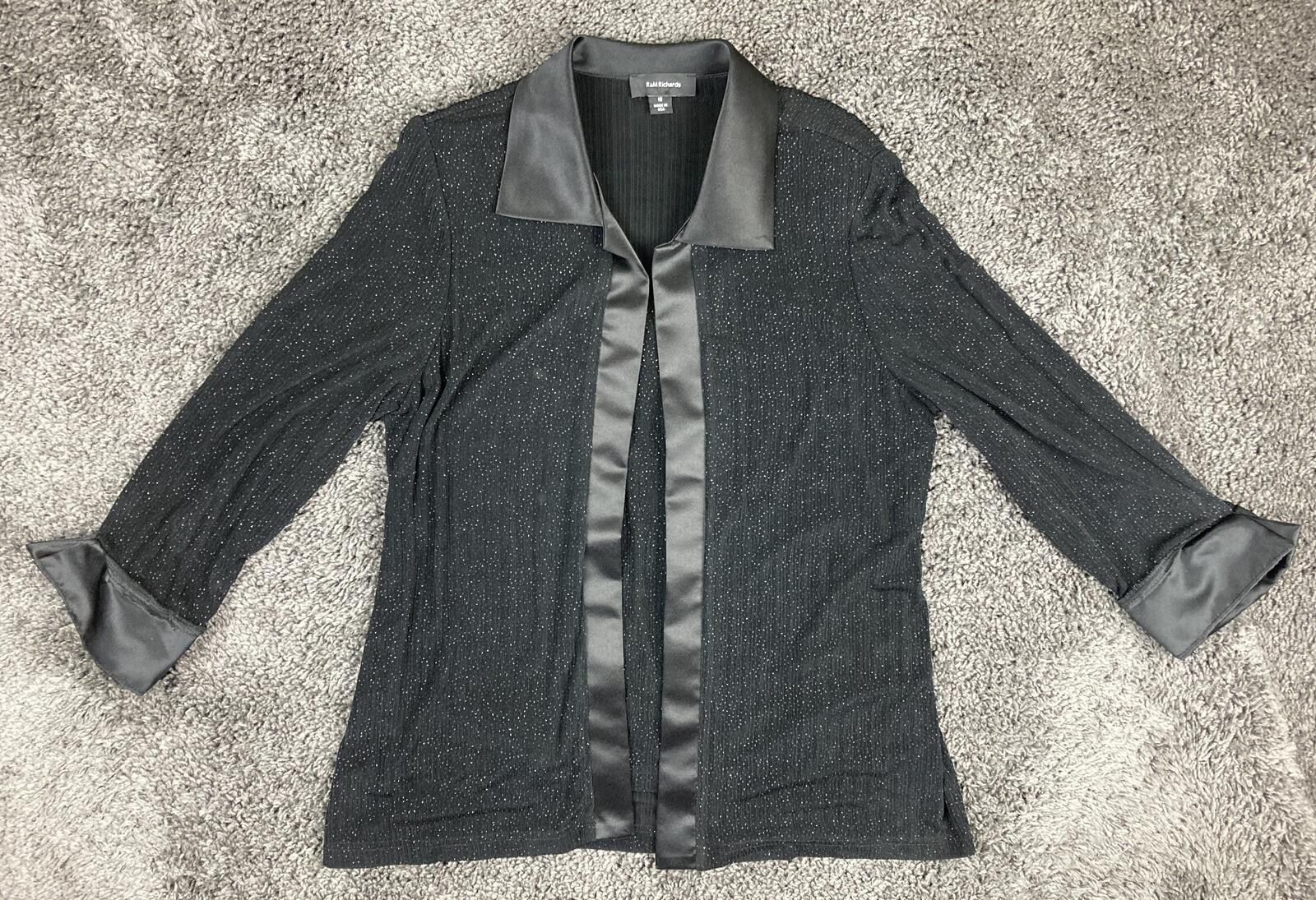 R&M Richards Women's Black Sparkle Evening Jacket Satin Trim Sz Size 16