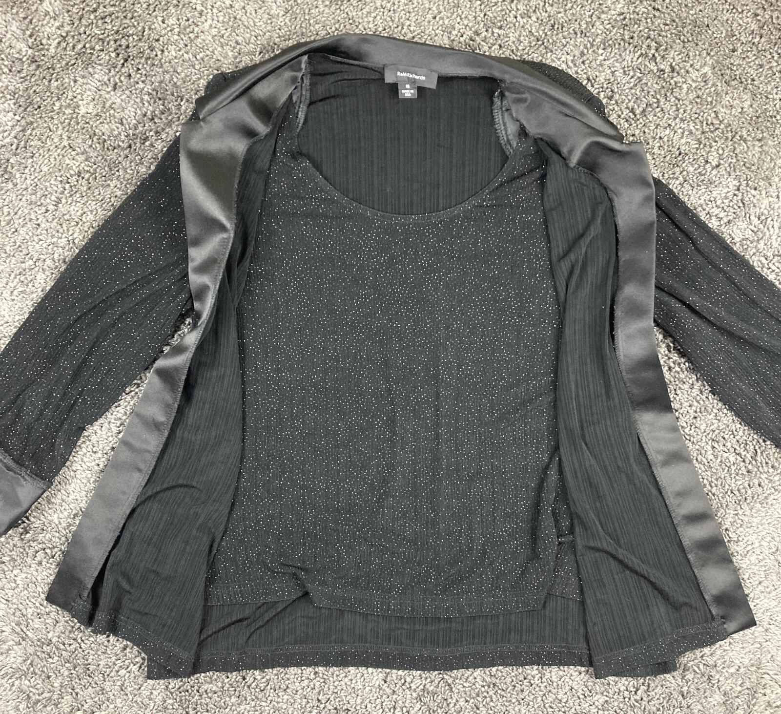 R&M Richards Women's Black Sparkle Evening Jacket Satin Trim Sz Size 16