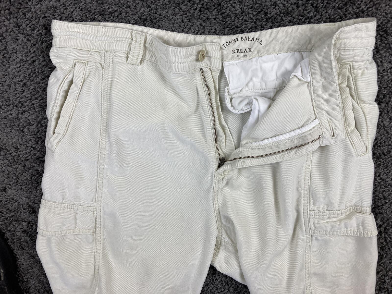 Tommy Bahama Relax Men’s Cargo Shorts White Ivory Cotton Utility Hiking 9" Sz 36