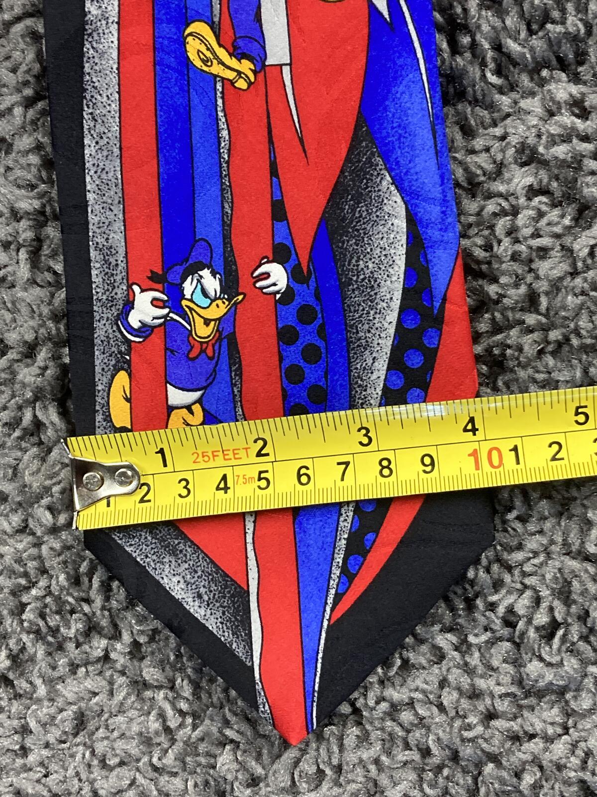 Vintage Mickey Inc Disney Mickey Donald Goofy Silk Tie Art Deco Blue Red 57x4