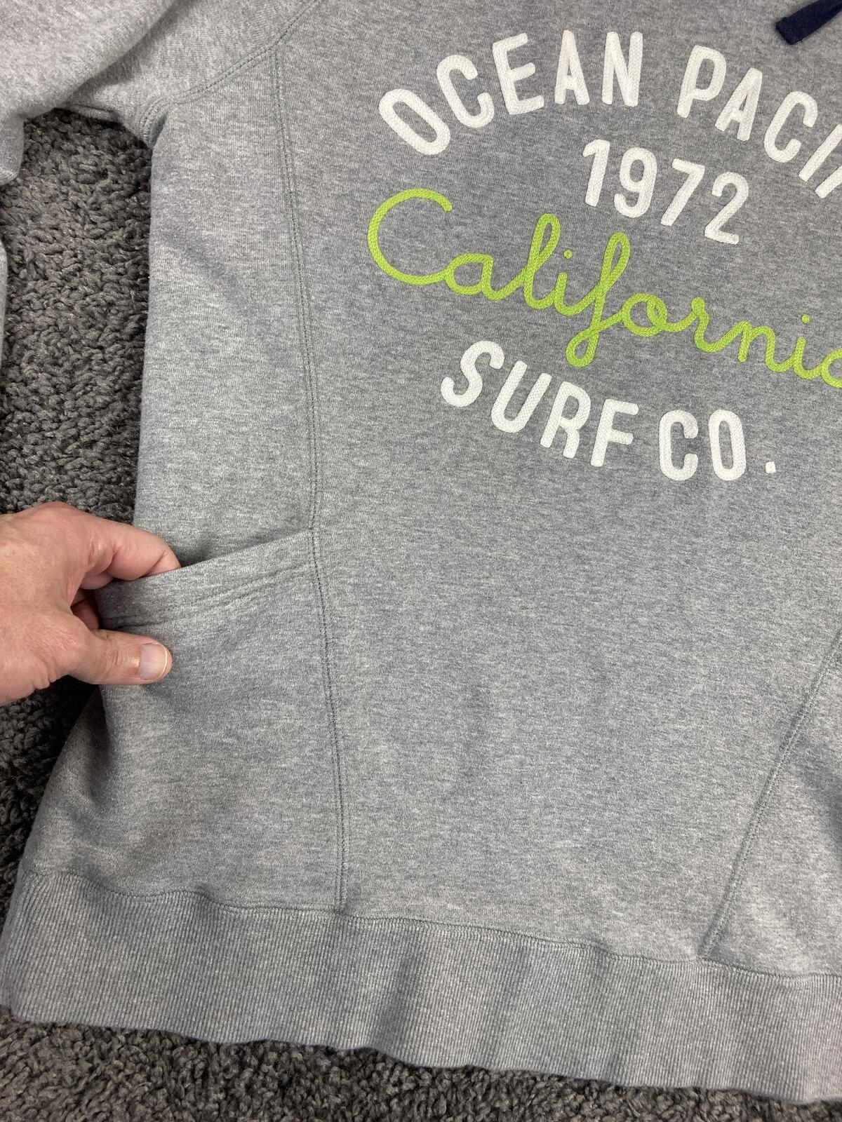 Ocean Pacific Women's Hoodie Gray 1972 California Surf Co Sherpa Lined Sz L