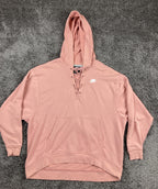 Nike Women's Club Lace Up Hoodie Rust Pink Sweatshirt Pullover Kangaroo Pocket L