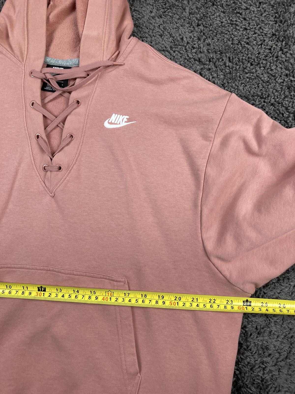 Nike Women's Club Lace Up Hoodie Rust Pink Sweatshirt Pullover Kangaroo Pocket L