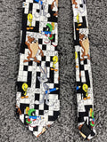 Vintage 1997 Looney Tunes Warner Bros Studio Store 100% Silk Crossword Tie 90s