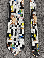 Vintage 1997 Looney Tunes Warner Bros Studio Store 100% Silk Crossword Tie 90s