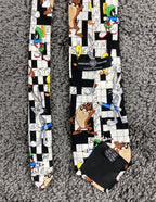 Vintage 1997 Looney Tunes Warner Bros Studio Store 100% Silk Crossword Tie 90s