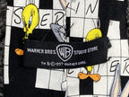 Vintage 1997 Looney Tunes Warner Bros Studio Store 100% Silk Crossword Tie 90s