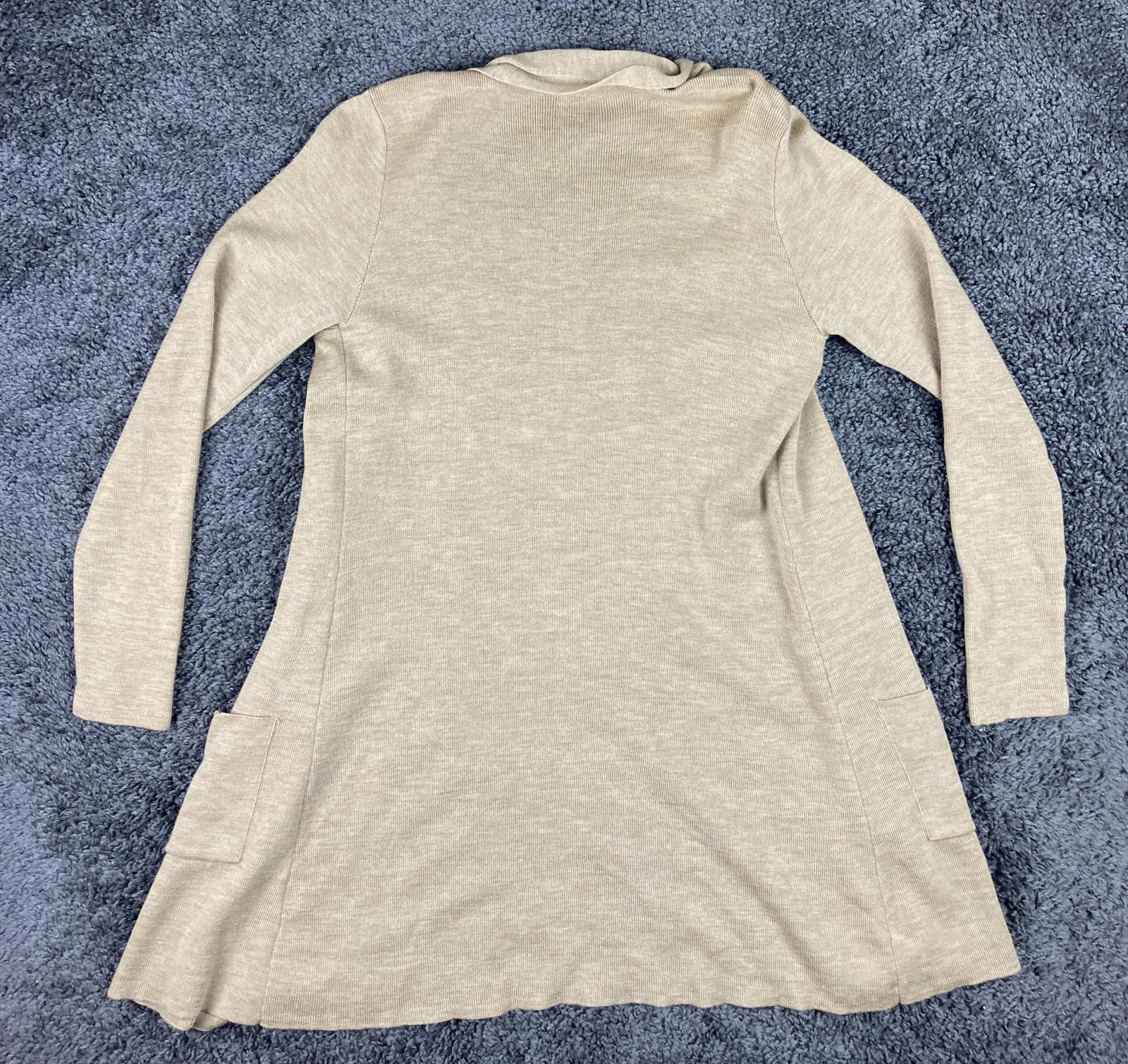 Orvis 100% Merino Wool Open Front Long Cardigan Sweater M Beige