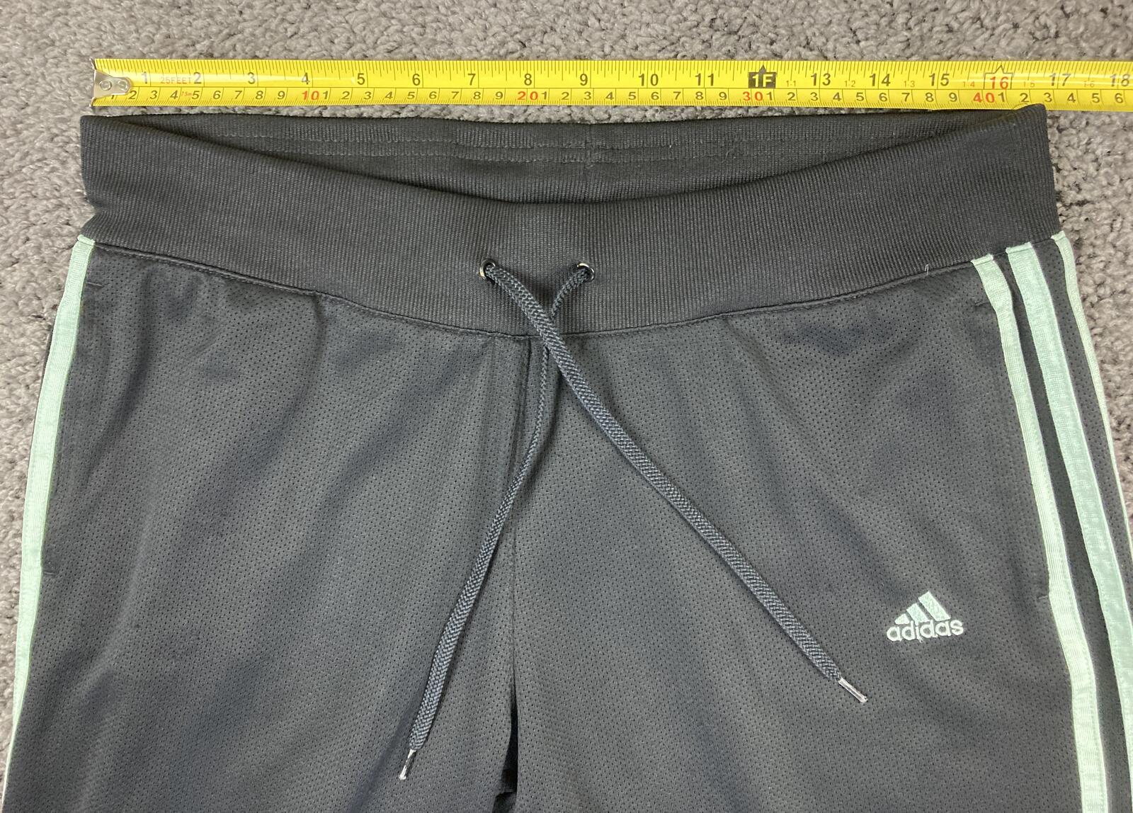 Adidas Women'sTrack Pants Black Mint Green 3-Stripe Straight Leg Sz L