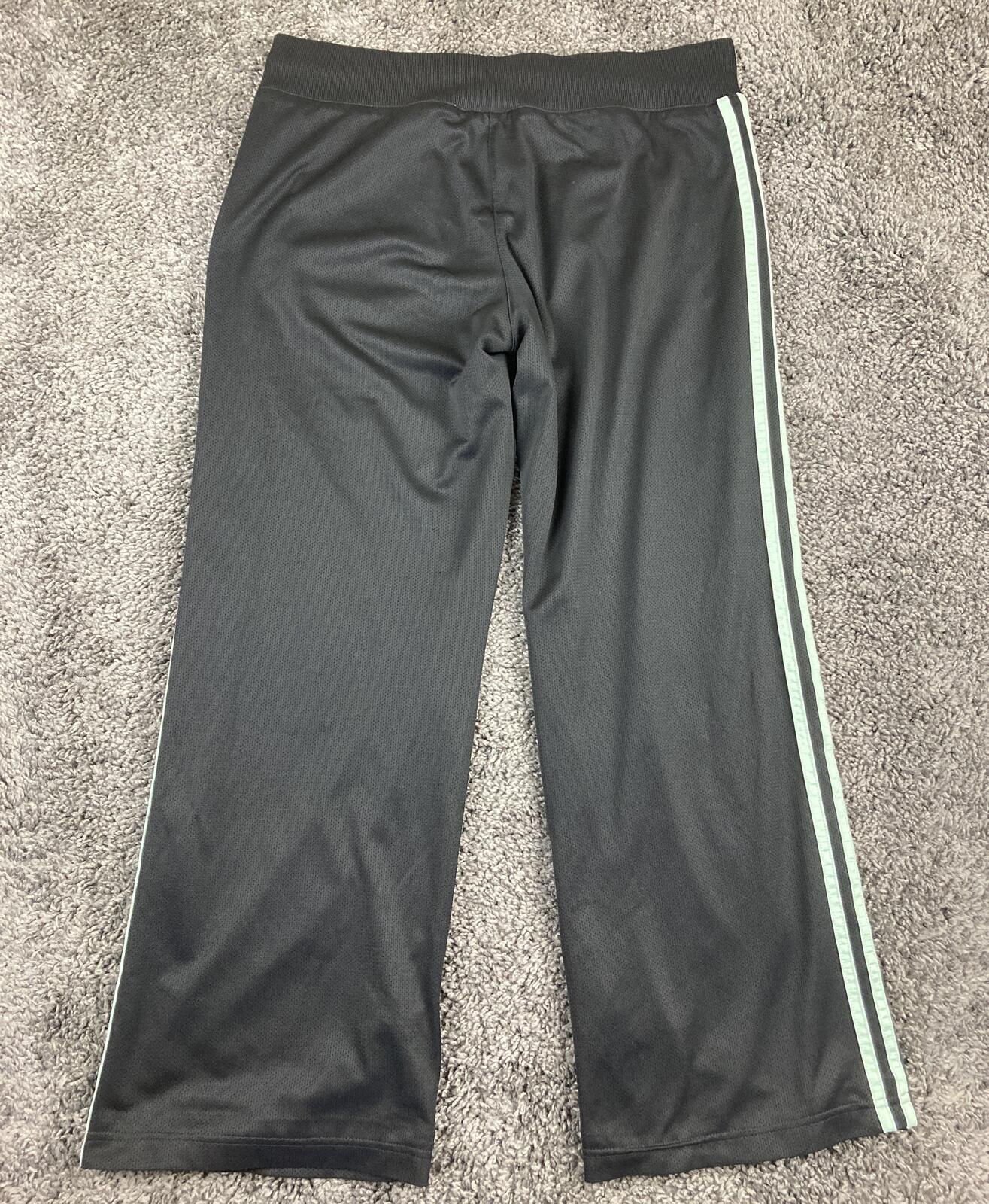 Adidas Women'sTrack Pants Black Mint Green 3-Stripe Straight Leg Sz L