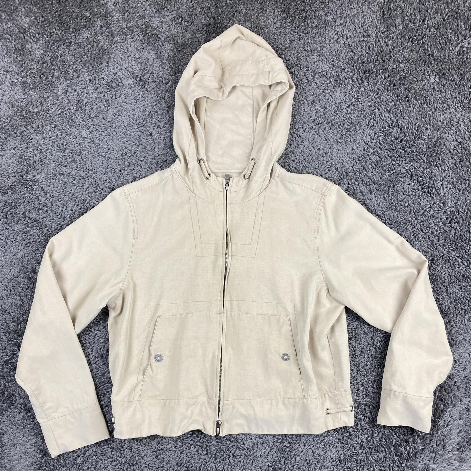 Tommy Bahama 100% Silk Full Zip Hooded Jacket Women's Cream Beige Sz Medium 8/10