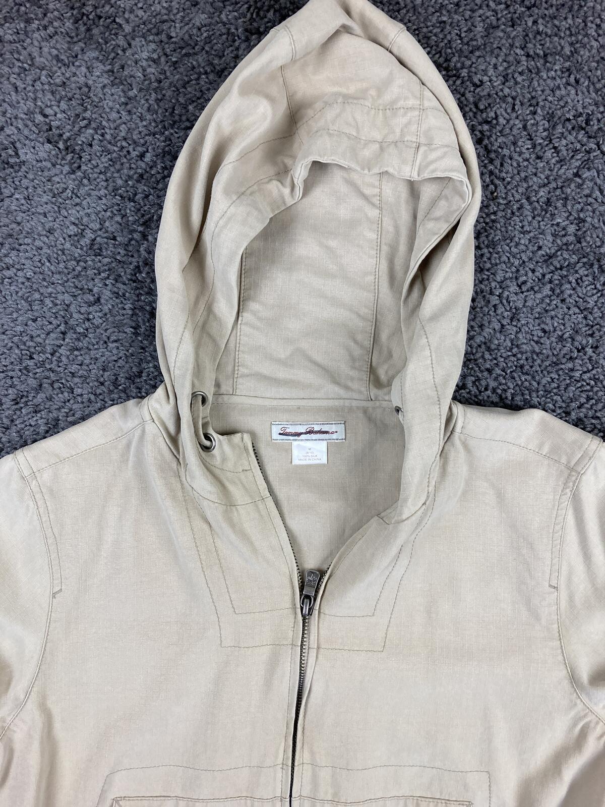 Tommy Bahama 100% Silk Full Zip Hooded Jacket Women's Cream Beige Sz Medium 8/10