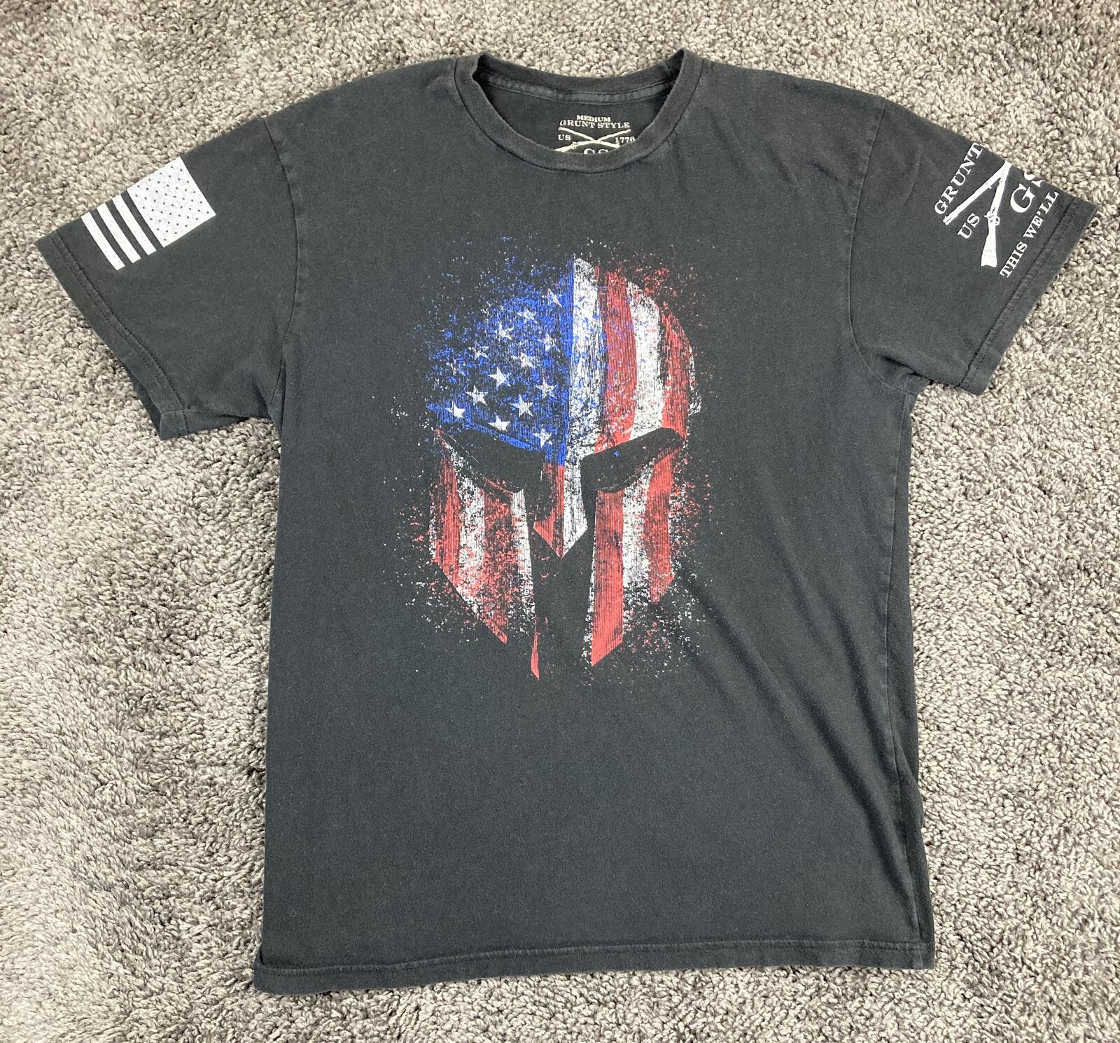 Grunt Style American Spartan 2.0 T-Shirt Mens Black Flag Helmet Graphic Sz M