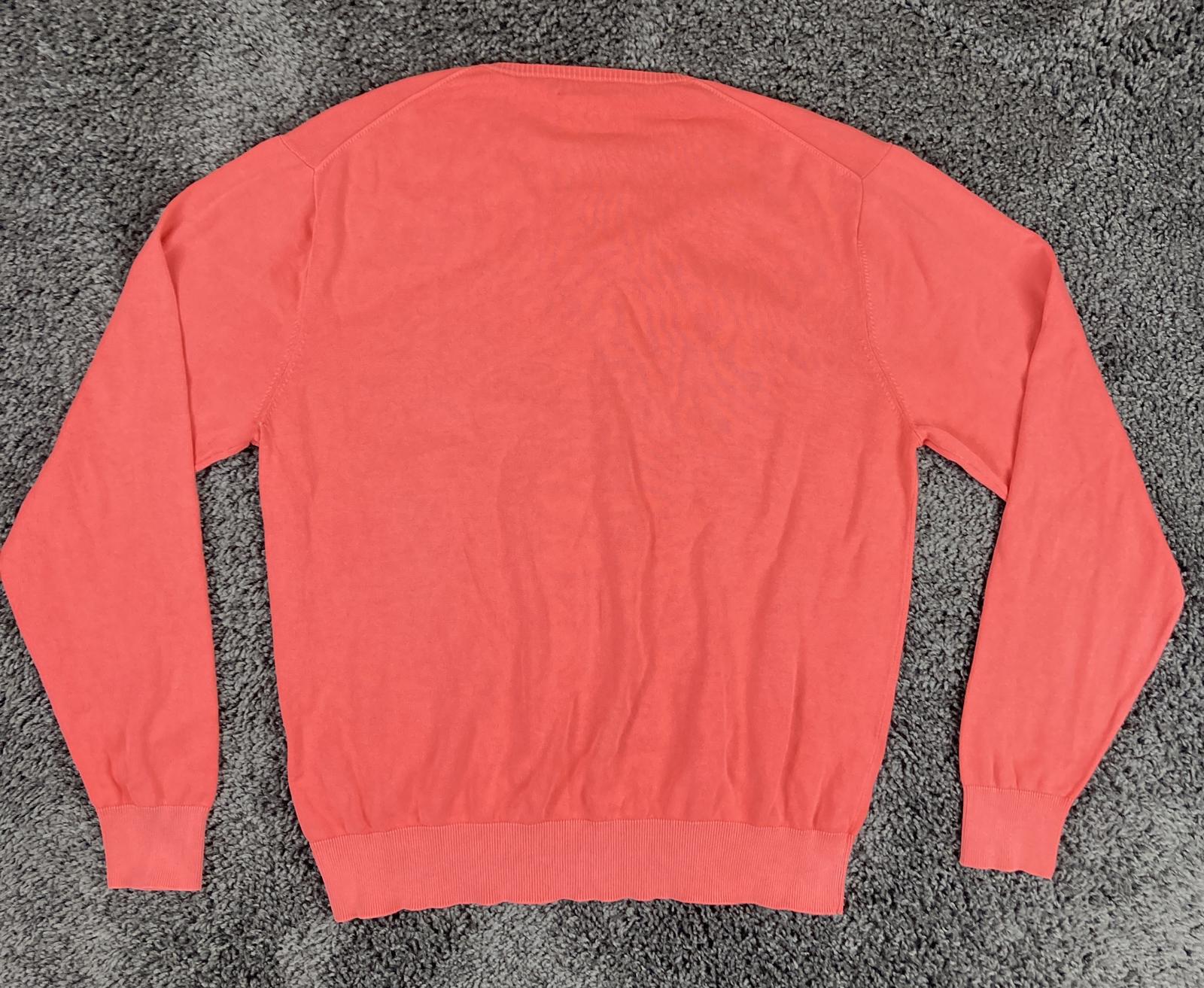 Peter Millar Men's Sweater Sz Medium Salmon Coral V-Neck Long Sleeve 100% Cotton