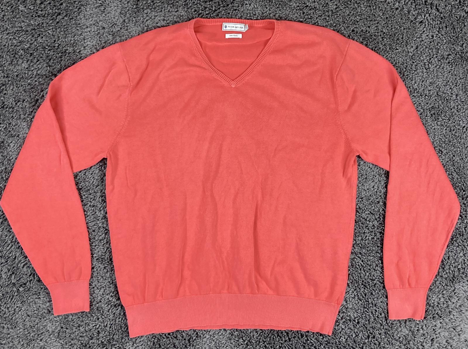 Peter Millar Men's Sweater Sz Medium Salmon Coral V-Neck Long Sleeve 100% Cotton