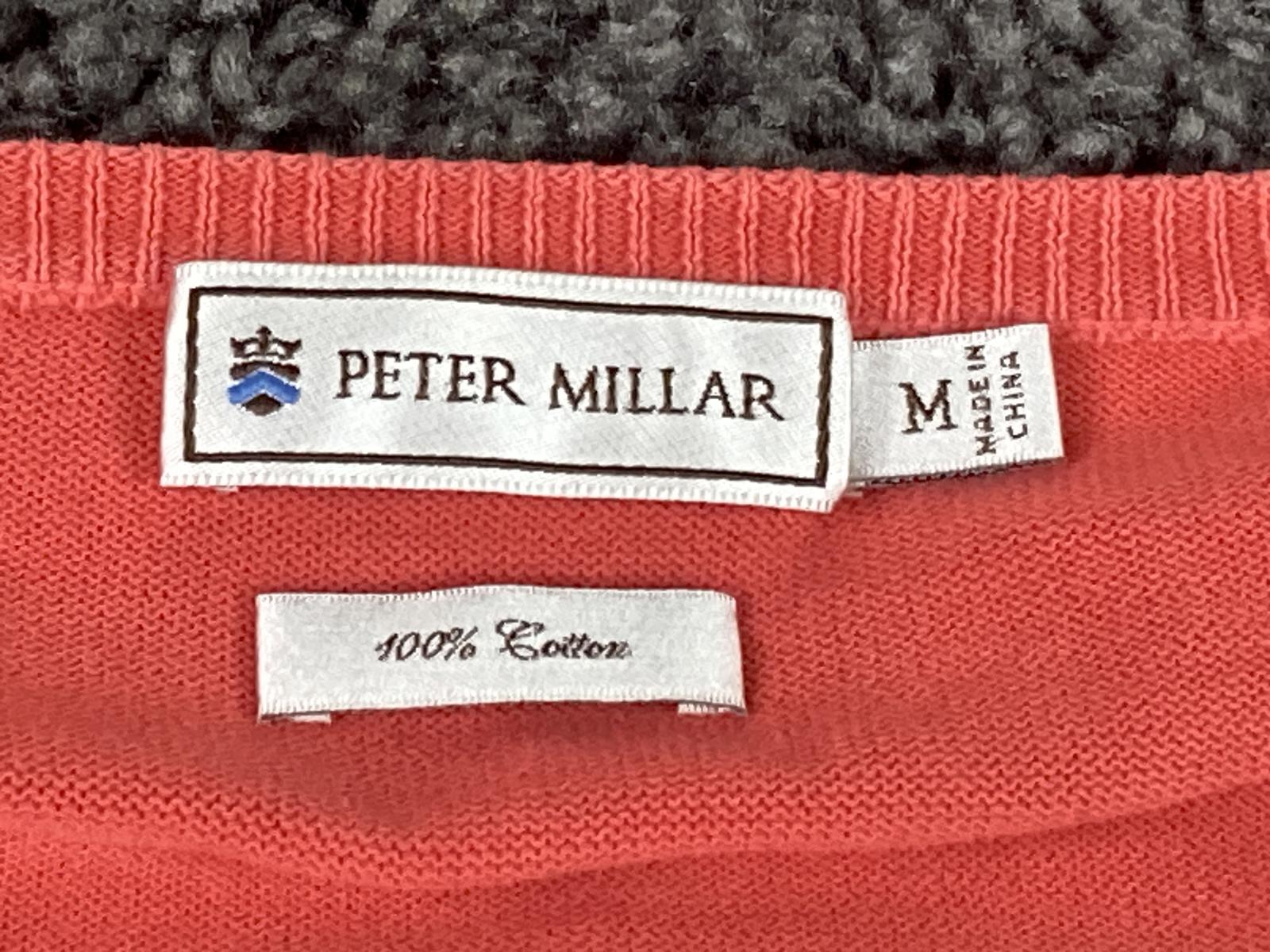 Peter Millar Men's Sweater Sz Medium Salmon Coral V-Neck Long Sleeve 100% Cotton