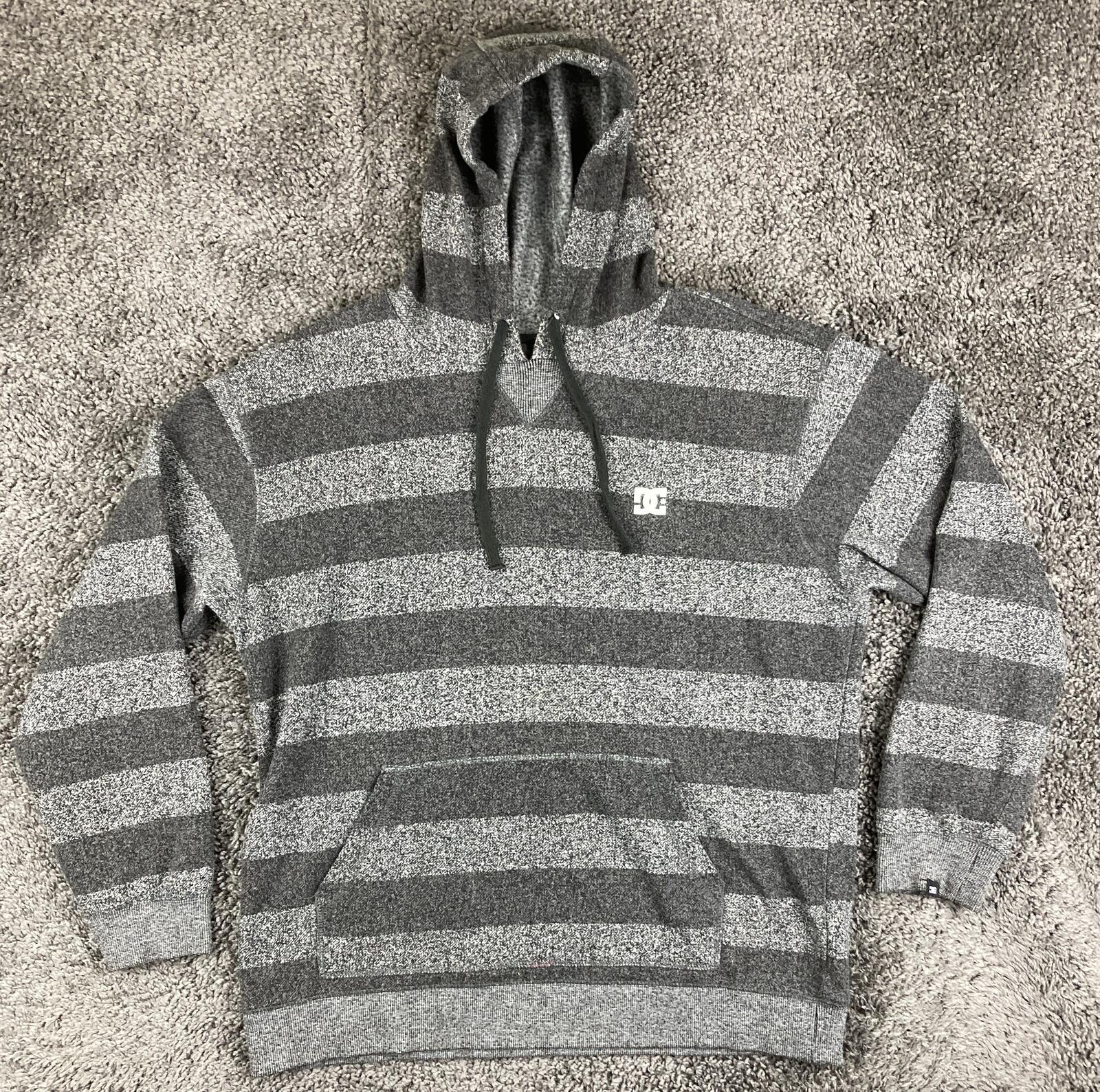 DC Shoes Mens Striped Hoodie Gray Marled Knit Skateboarding Sweatshirt Sz XL