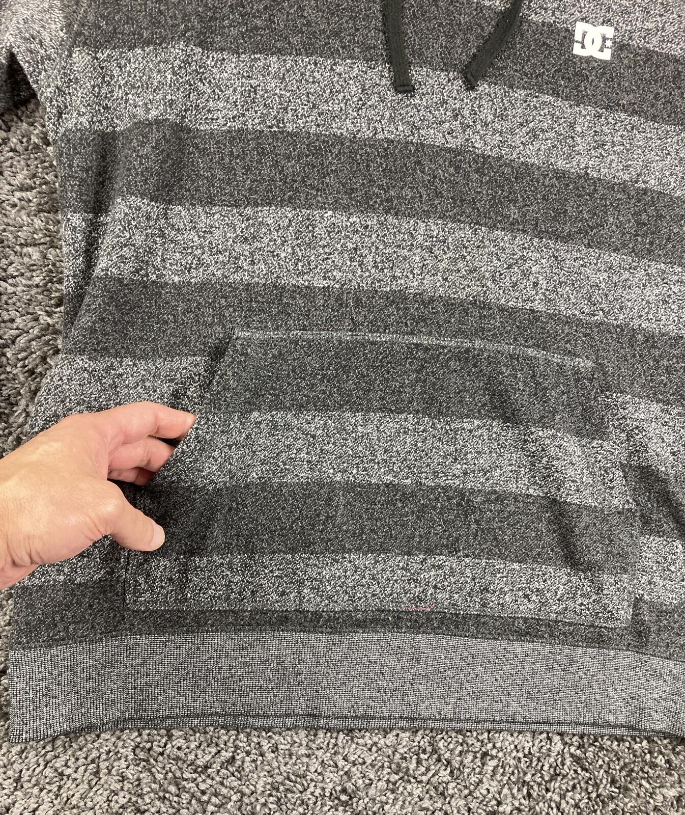 DC Shoes Mens Striped Hoodie Gray Marled Knit Skateboarding Sweatshirt Sz XL