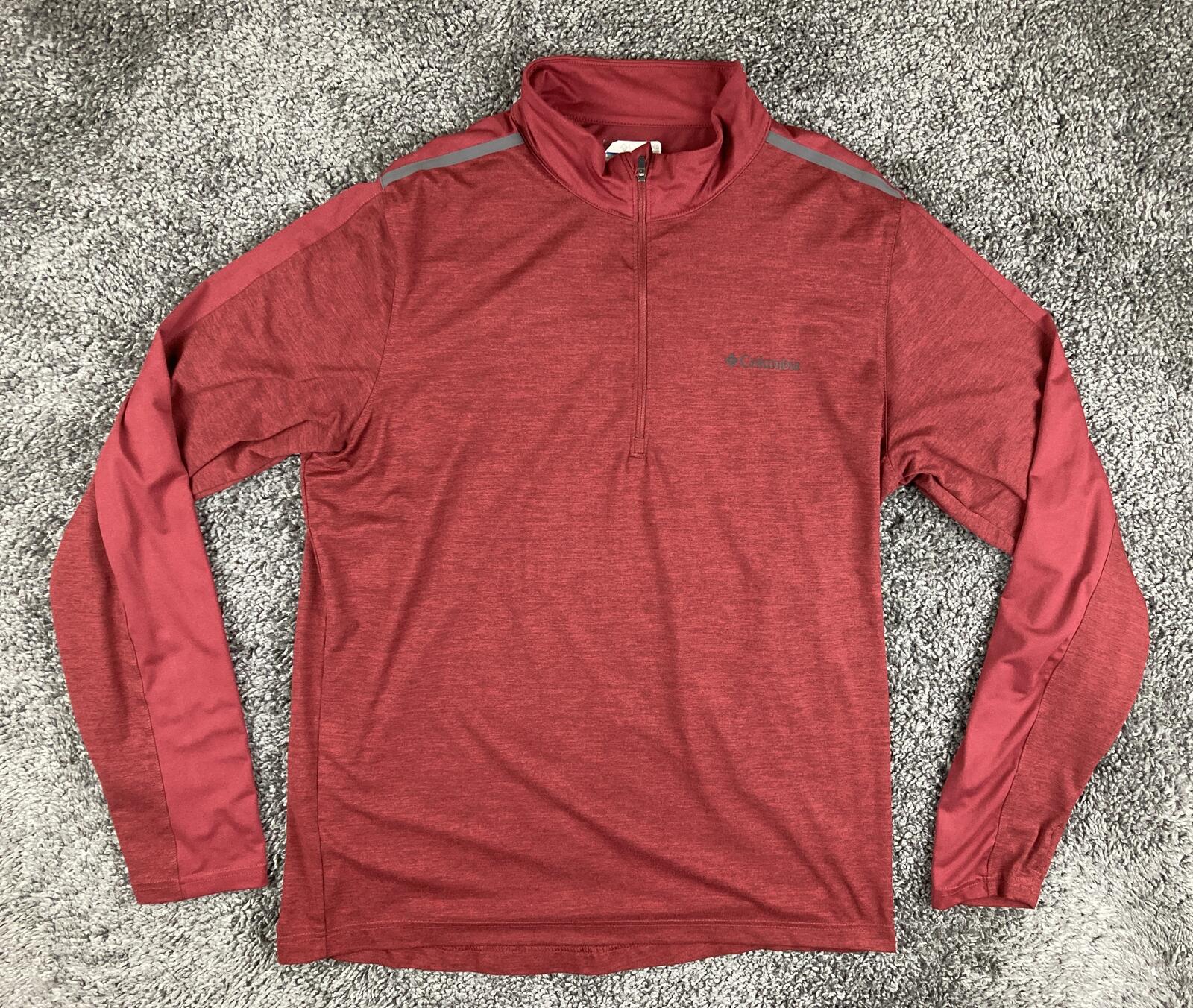 Columbia Mens Red Heather Wickham Hills 1/4 Zip Pullover Omni-Wick Shirt Tech Lg