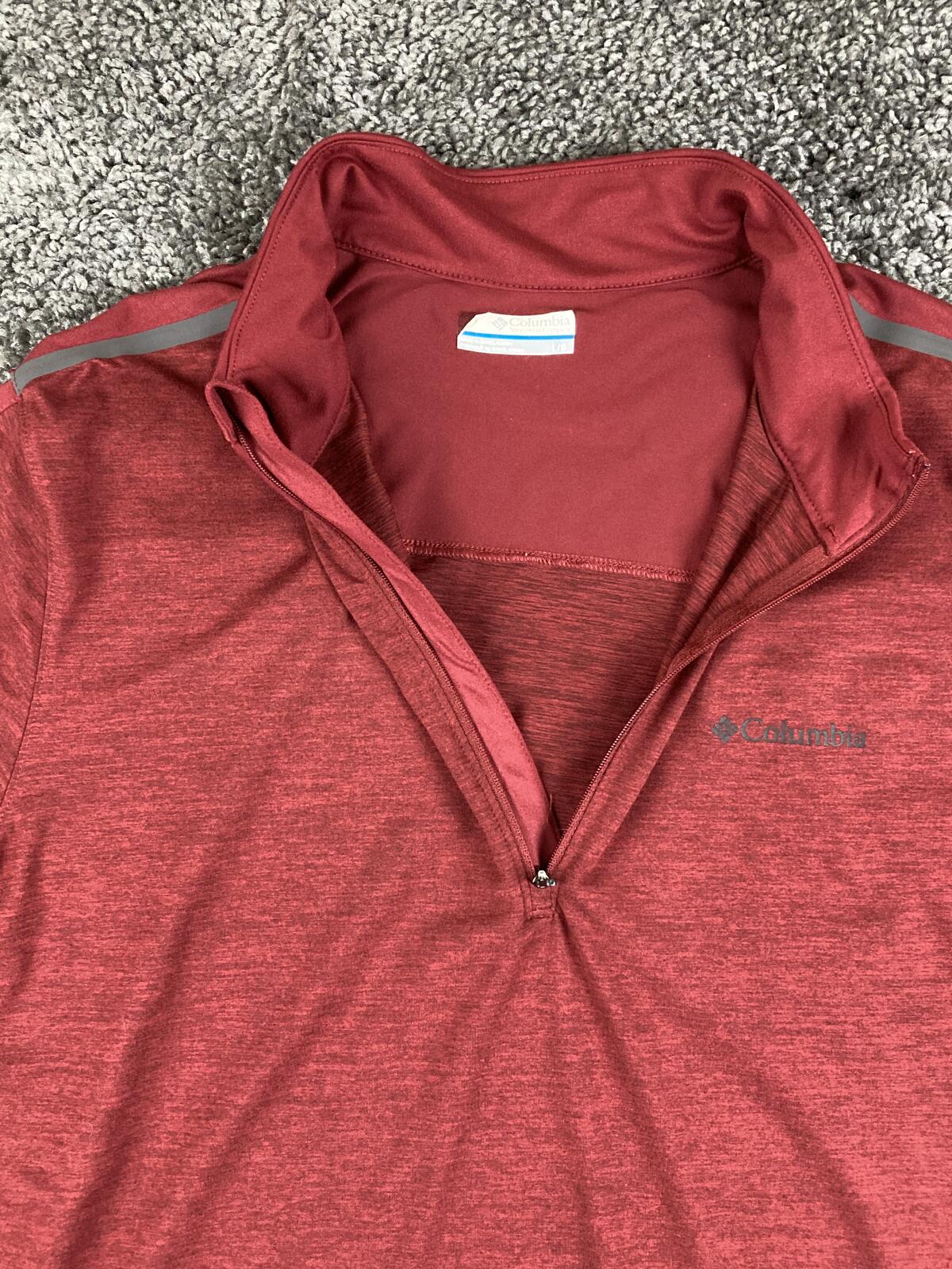 Columbia Mens Red Heather Wickham Hills 1/4 Zip Pullover Omni-Wick Shirt Tech Lg