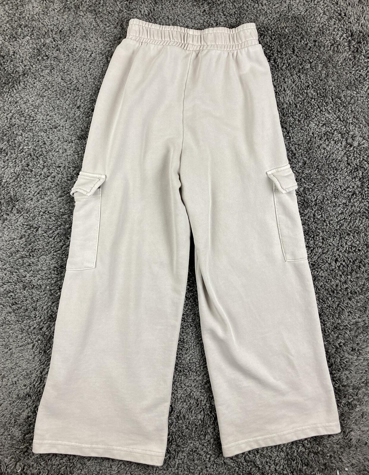 Zara Girls Wide Leg Cargo Sweatpants Sand Beige Plush Jogger Utility  Size 11-12