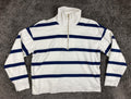 Haven Well Within Organic Cotton Striped Quarter Zip Sweatshirt Navy White Sz L
