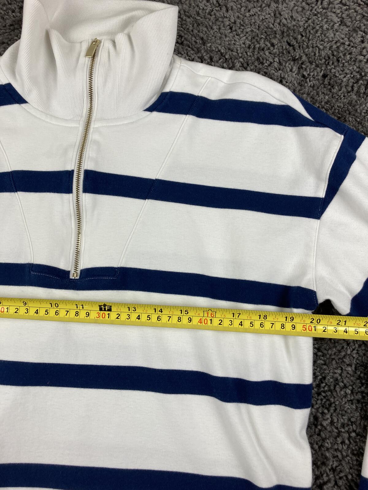 Haven Well Within Organic Cotton Striped Quarter Zip Sweatshirt Navy White Sz L
