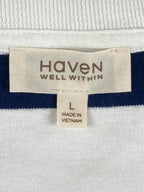 Haven Well Within Organic Cotton Striped Quarter Zip Sweatshirt Navy White Sz L