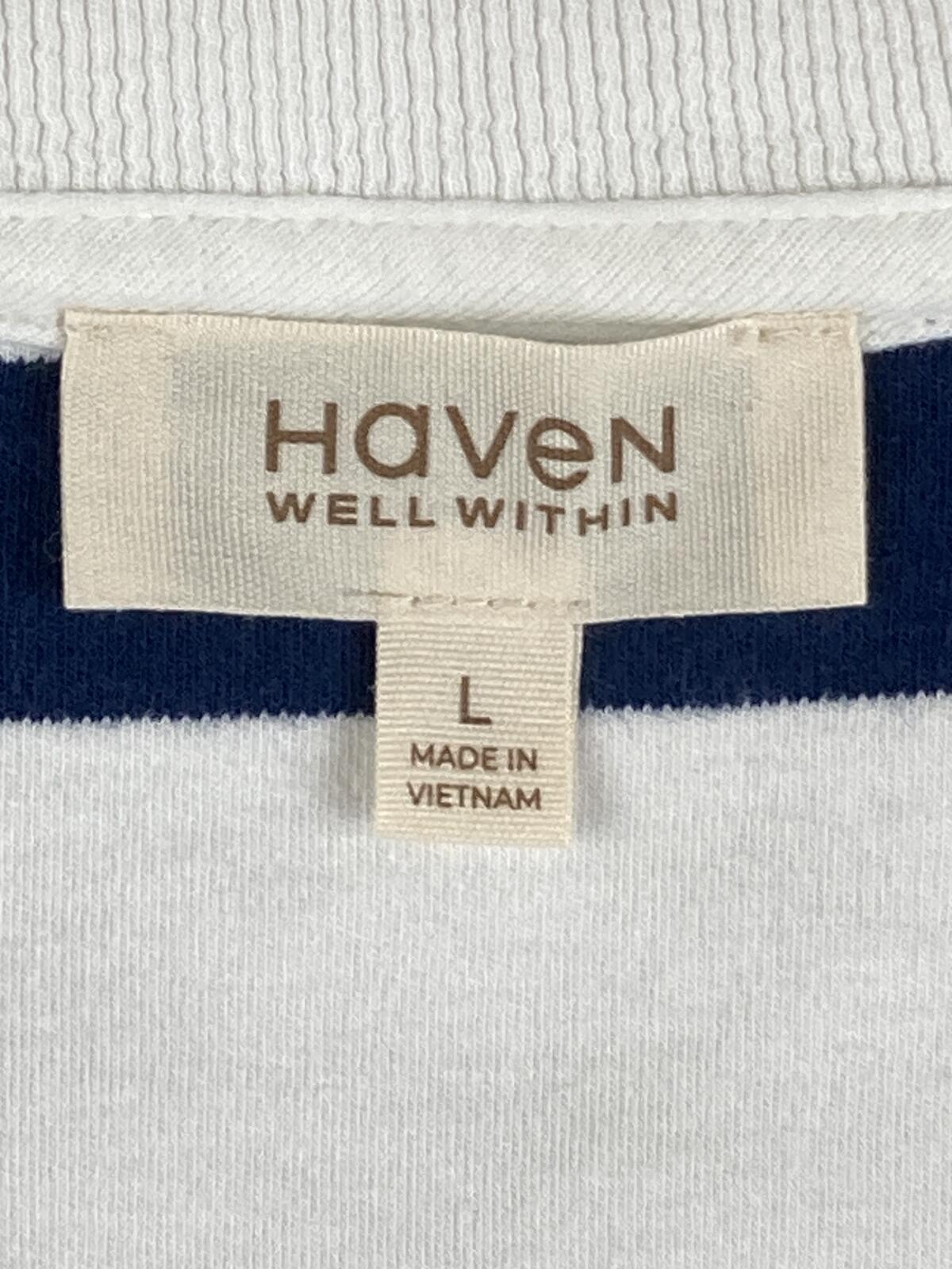 Haven Well Within Organic Cotton Striped Quarter Zip Sweatshirt Navy White Sz L