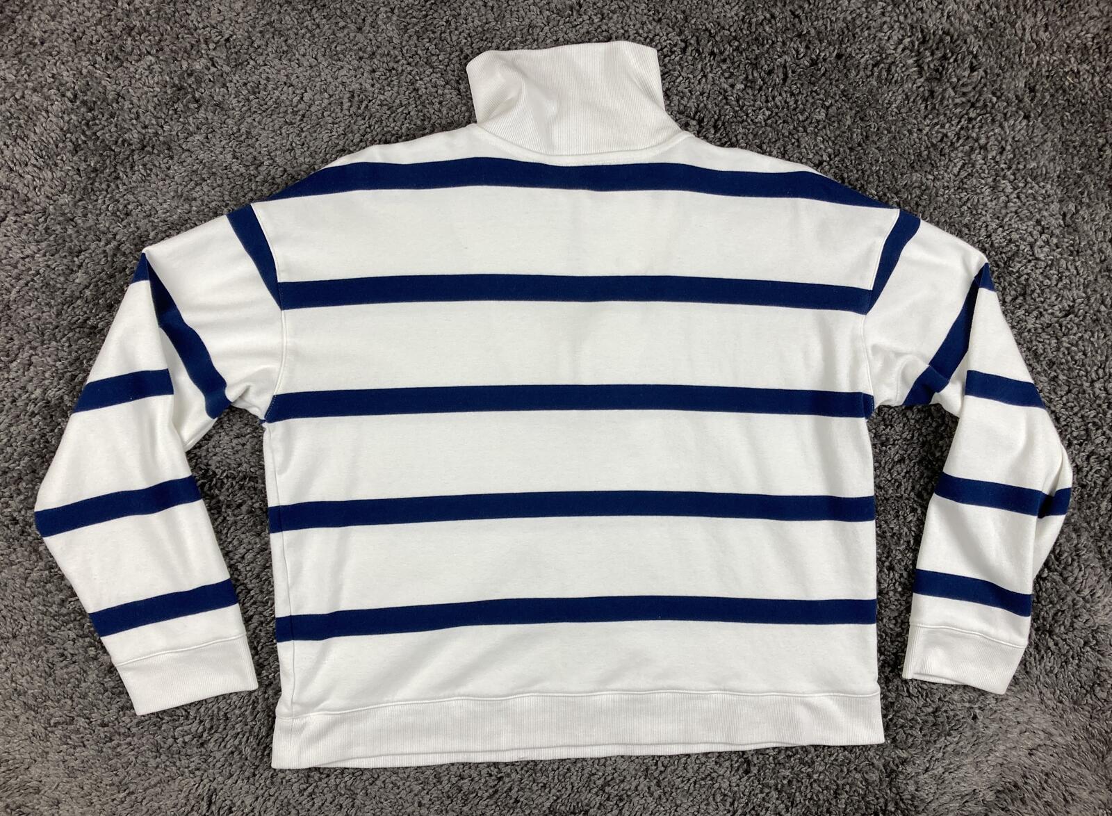 Haven Well Within Organic Cotton Striped Quarter Zip Sweatshirt Navy White Sz L