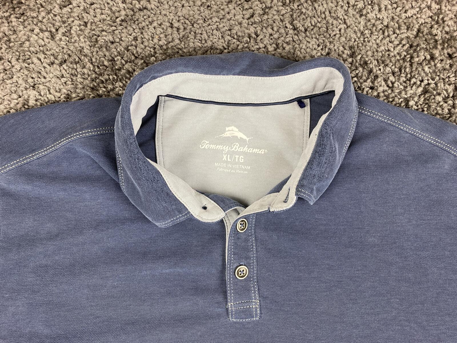 Tommy Bahama Men’s Shoreline Polo Shirt Marlin Logo Blue Tencel Blend Sz XL