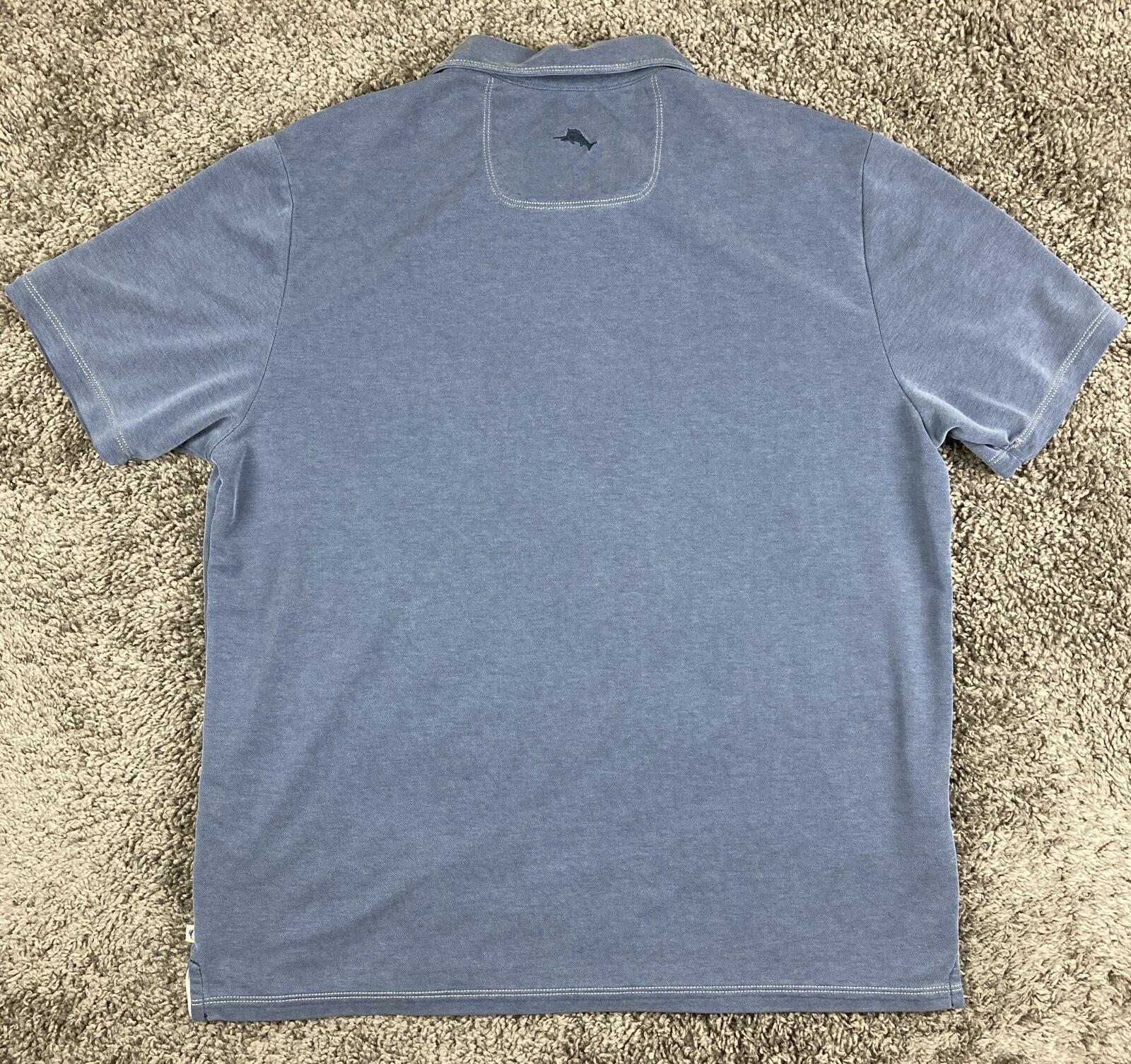 Tommy Bahama Men’s Shoreline Polo Shirt Marlin Logo Blue Tencel Blend Sz XL