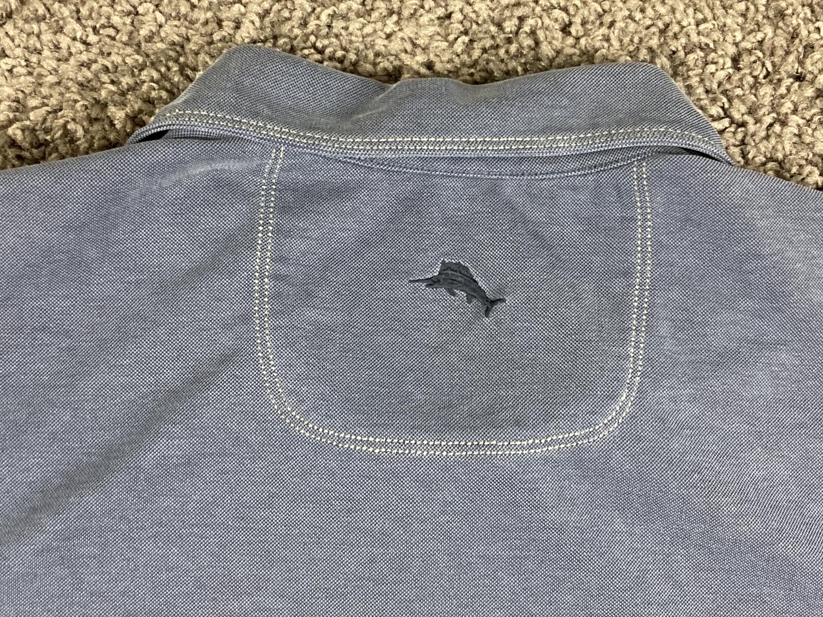 Tommy Bahama Men’s Shoreline Polo Shirt Marlin Logo Blue Tencel Blend Sz XL