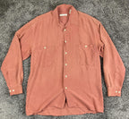 Burma Bibas Mens Silk Shirt Vintage Long Sleeve Clay Pink Sandwashed Sueded Sz M