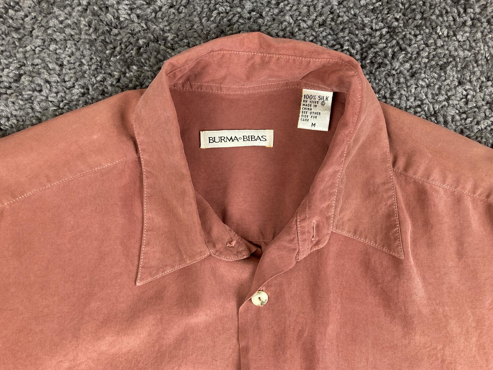 Burma Bibas Mens Silk Shirt Vintage Long Sleeve Clay Pink Sandwashed Sueded Sz M