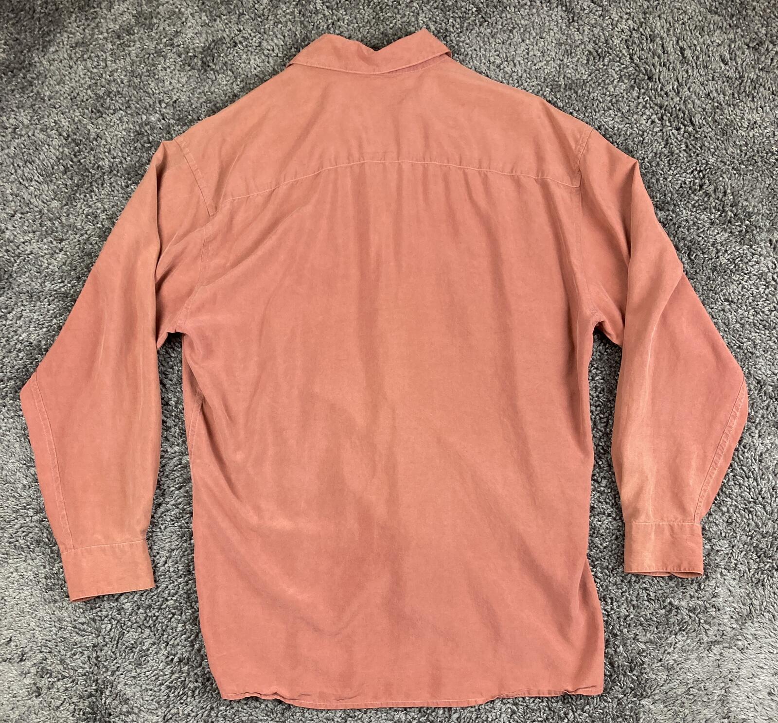 Burma Bibas Mens Silk Shirt Vintage Long Sleeve Clay Pink Sandwashed Sueded Sz M