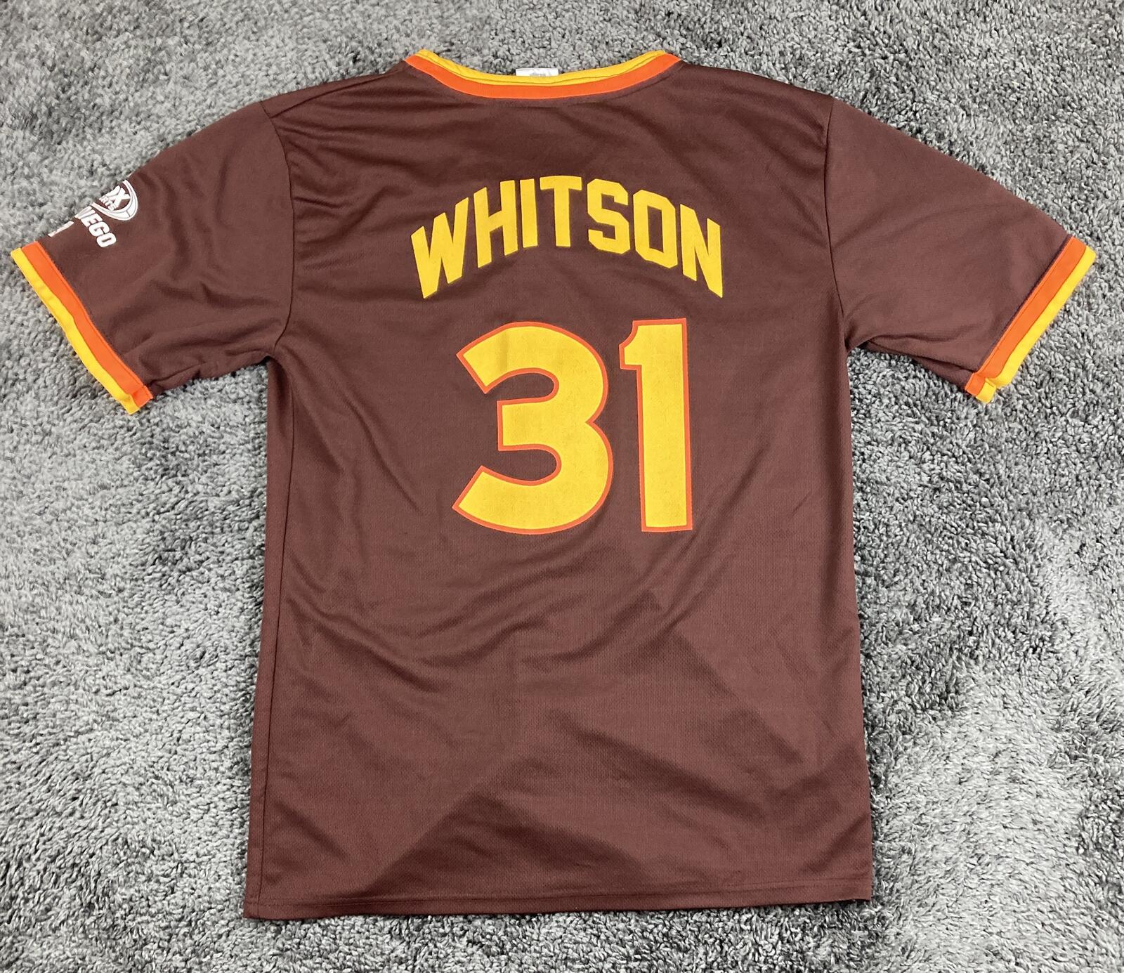 San Diego Padres Ed Whitson 31 Jersey Brown Gold Retro SGA Baseball Sz XL