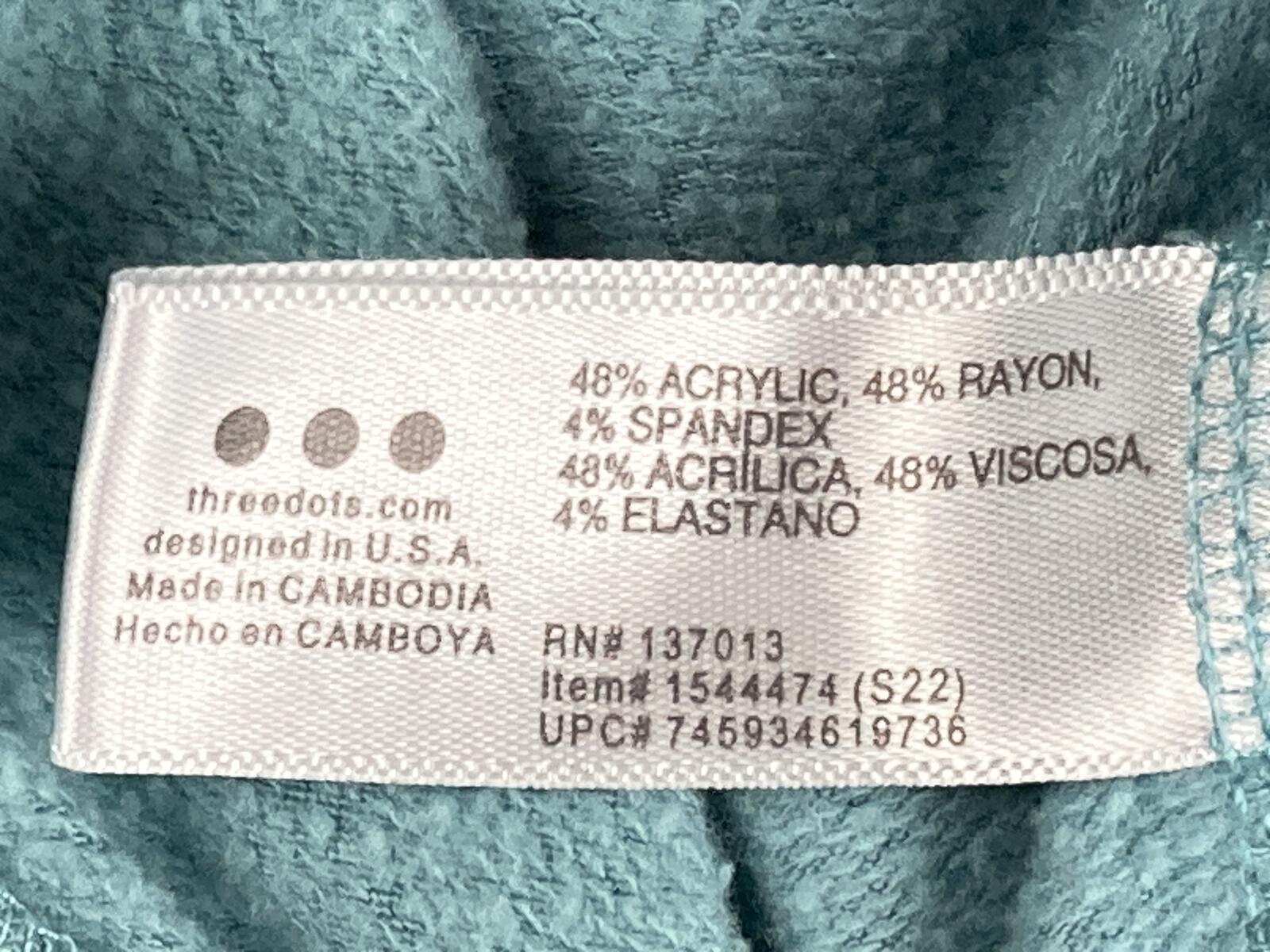 Three Dots Womens Nile Blue Quarter Zip Pullover Sweatshirt Super Soft Size XS
