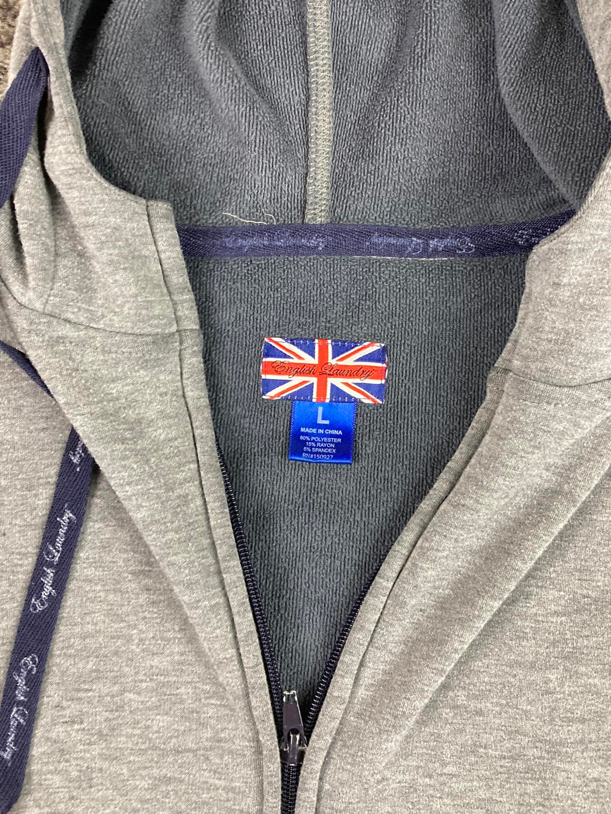 English Laundry Men’s Full Zip Hoodie Sweatshirt Large Gray