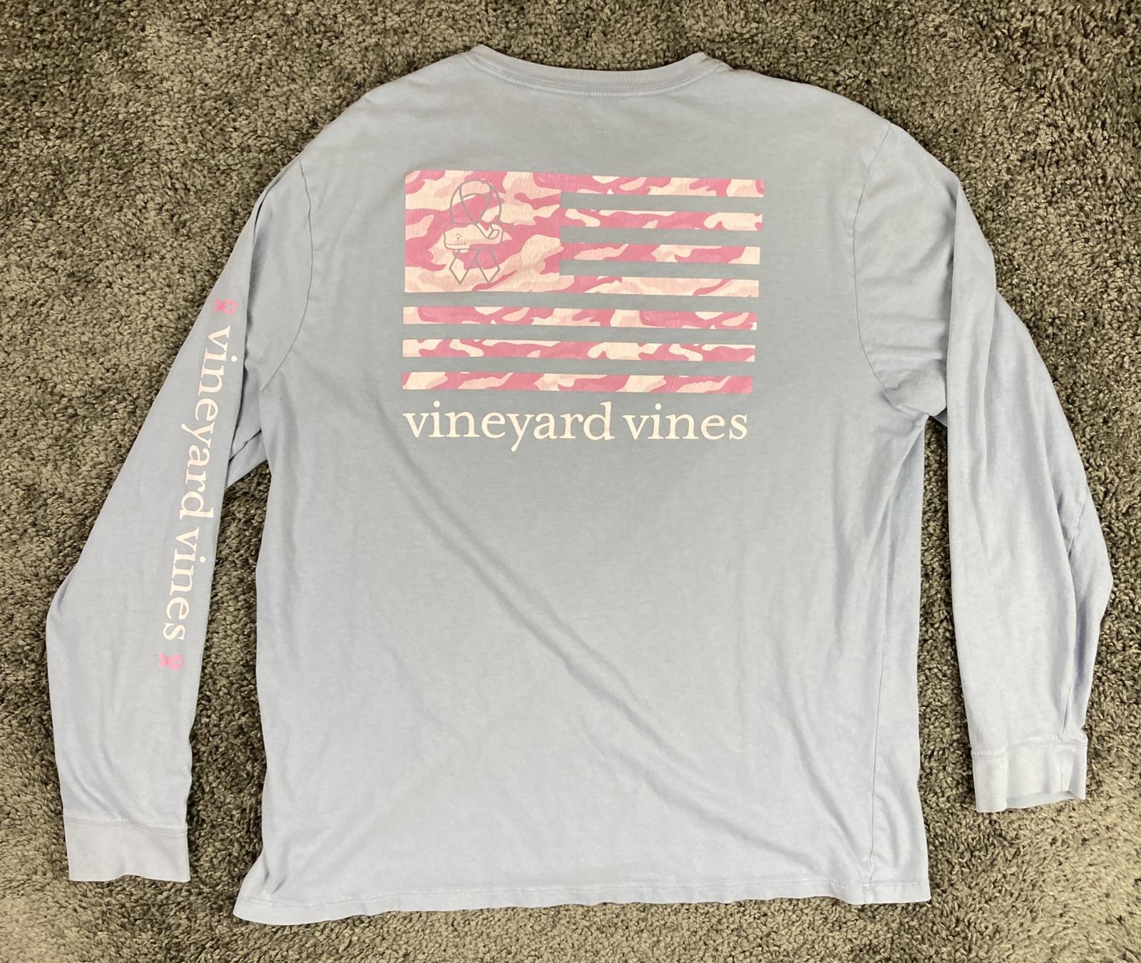 Vineyard Vines Mens XL Long Sleeve Pocket T Shirt Blue Pink Camo Flag 1V016521