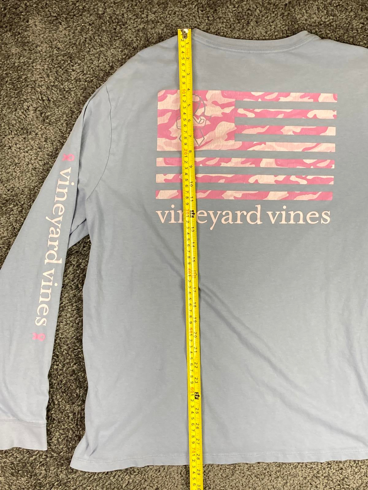 Vineyard Vines Mens XL Long Sleeve Pocket T Shirt Blue Pink Camo Flag 1V016521