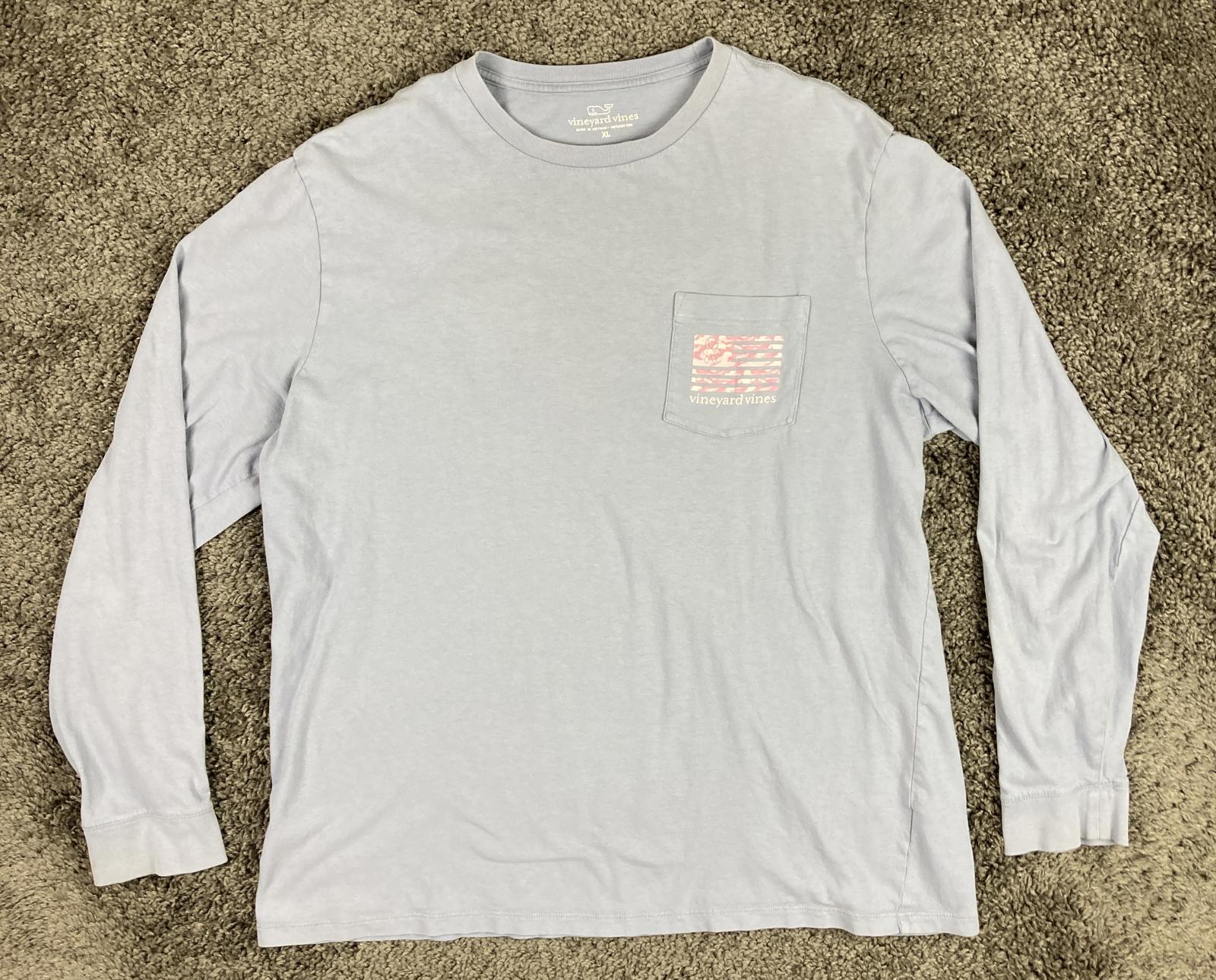 Vineyard Vines Mens XL Long Sleeve Pocket T Shirt Blue Pink Camo Flag 1V016521