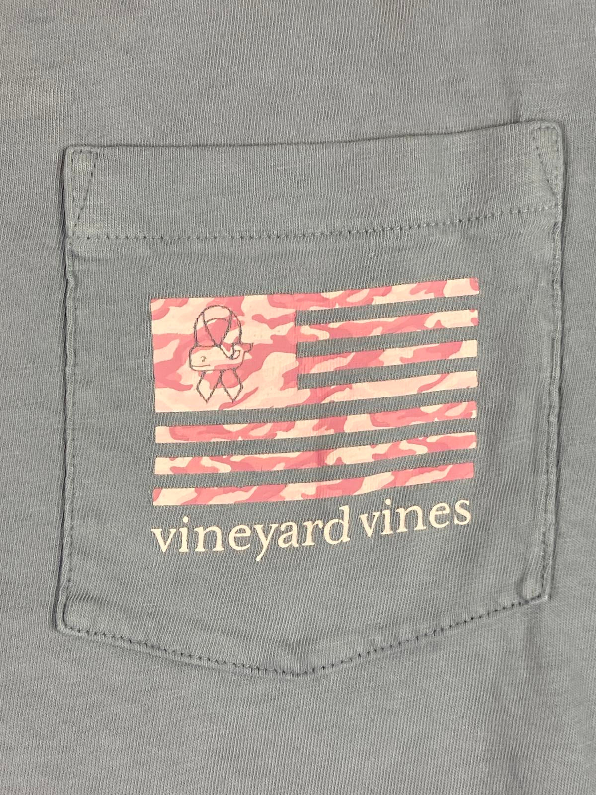 Vineyard Vines Mens XL Long Sleeve Pocket T Shirt Blue Pink Camo Flag 1V016521