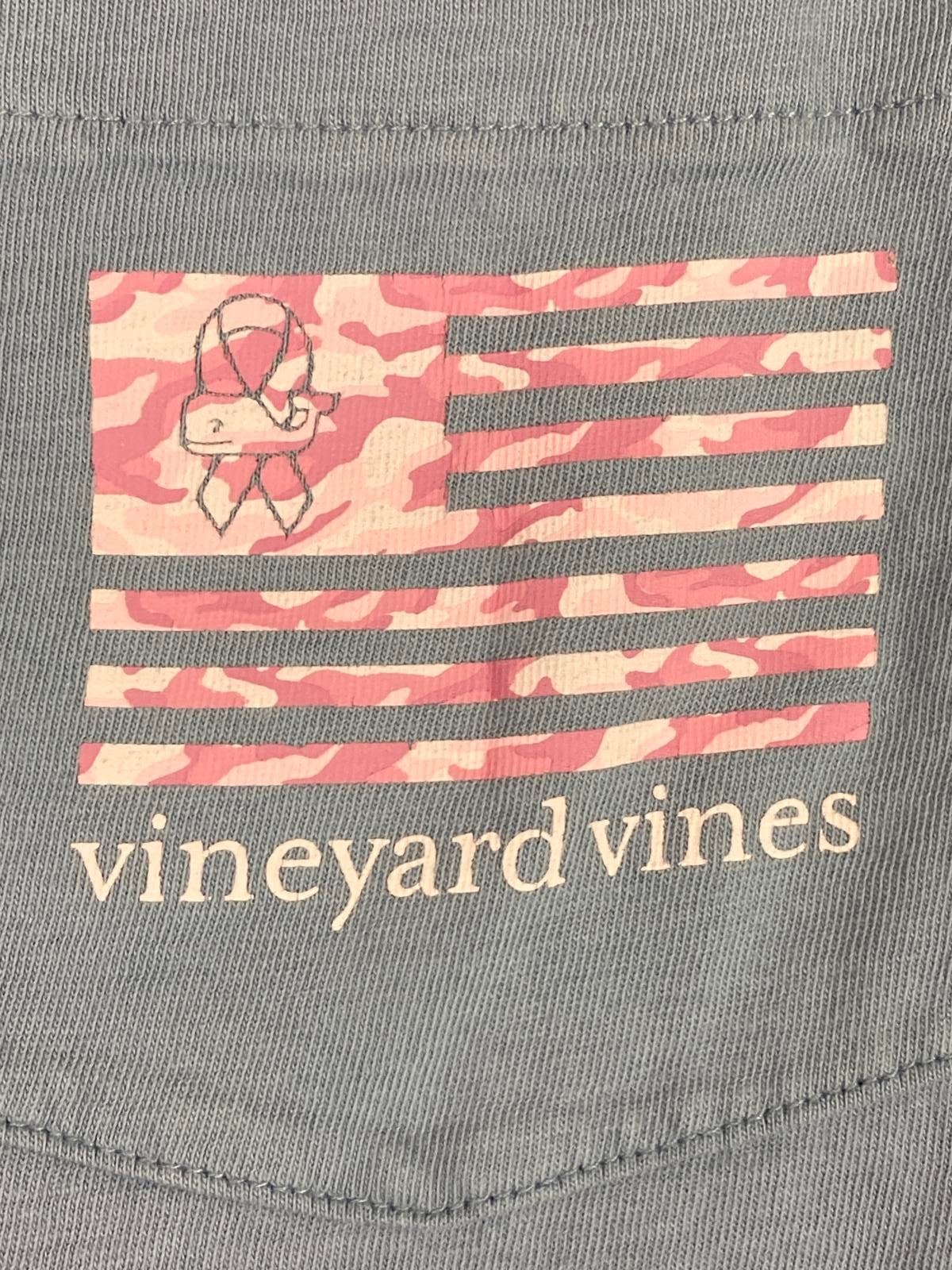 Vineyard Vines Mens XL Long Sleeve Pocket T Shirt Blue Pink Camo Flag 1V016521