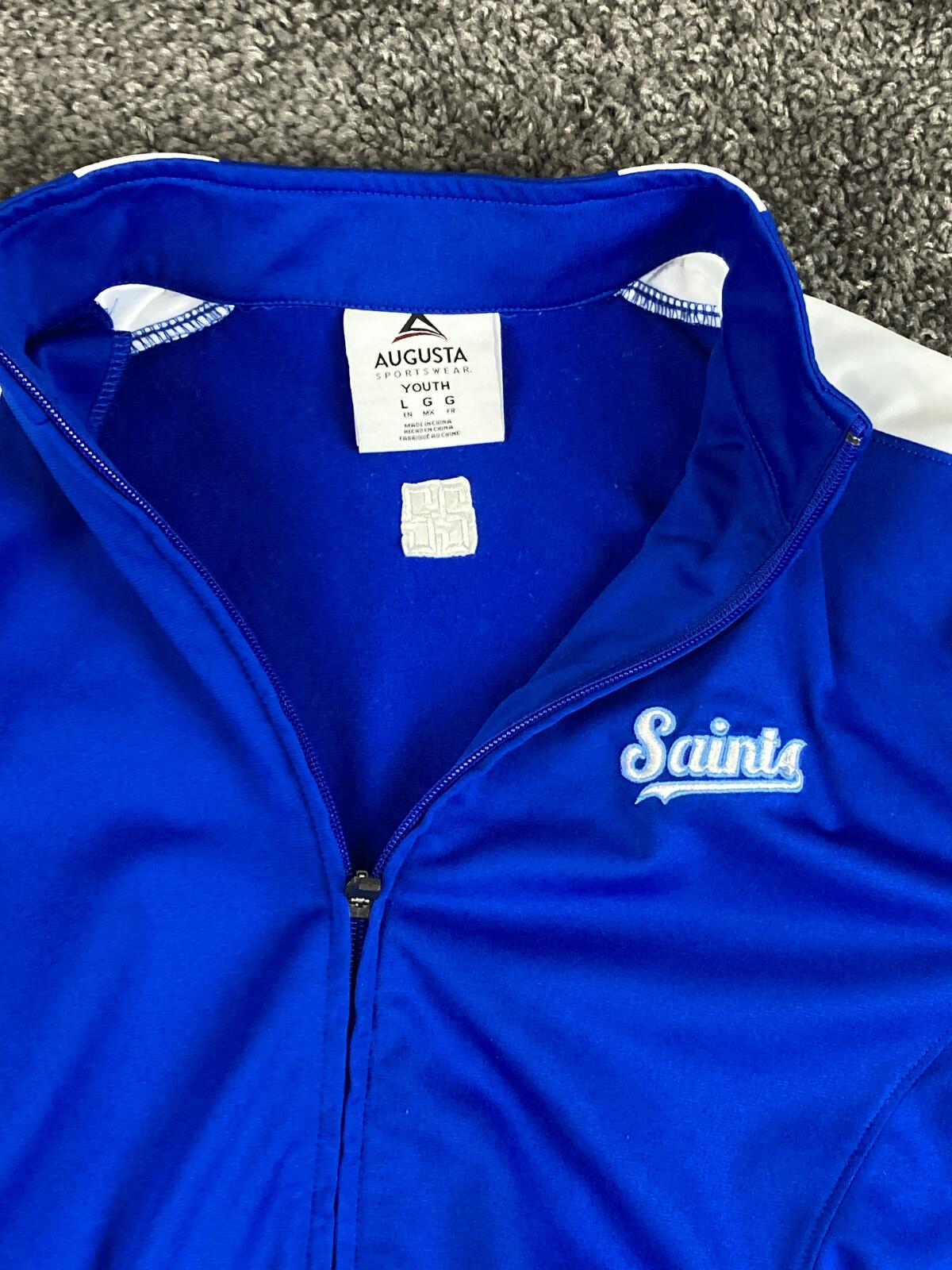 Augusta Track Jacket Saints Blue White Full Zip Athletic Sz Youth L