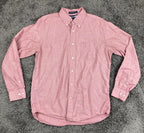 Tommy Hilfiger Shirt Mens Red Pink Graduate End-On-End Long Sleeve Button Sz M